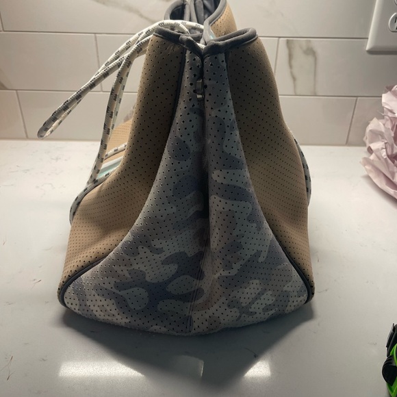 Brown and Gray Perforated Tote Bag with Pouch - Picture 7 of 9